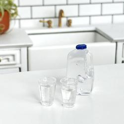 Dollhouse Miniature Water Gallon and Glasses