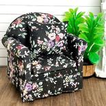 Dollhouse Miniature Black Floral Chair with Pillow