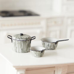 Miniature Grey Enamelware Cookware Pot and Pan Set
