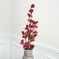 Red Artificial Berry and Cones Spray