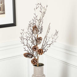 Glittered Artificial Twig and Cones Spray