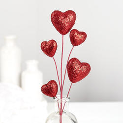 Red Glittered Puff Hearts Valentine's Day Pick