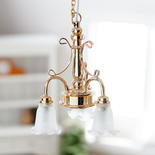 Dollhouse Miniature LED 3-Down Arm Frosted Chandelier