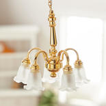 Dollhouse Miniature LED 5-Down Arm Frosted Chandelier
