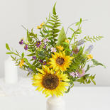 Mixed Artificial Sunflower Fern and Thistle Bush