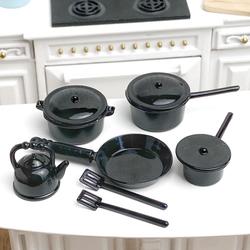 Dollhouse Miniature Black Metal Cookware Set