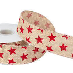 Red Star Faux Burlap Wired Ribbon