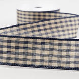 Navy Gingham Check Wired Ribbon