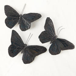 Black Glittered Feather Butterflies