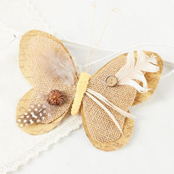 Rustic Natural Burlap and Feather Artificial Butterfly Clip