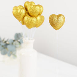 Gold Glitter Heart Picks