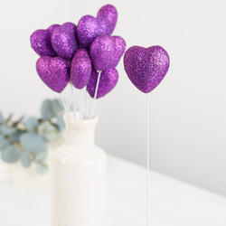 Purple Glitter Heart Picks