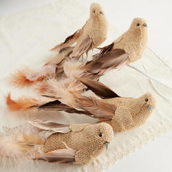 Brown Burlap and Feather Artificial Birds
