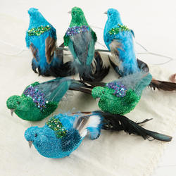 Sequin and Feather Artificial Closed Tail Peacocks