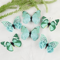 Teal Green Assorted Print Artificial Butterflies