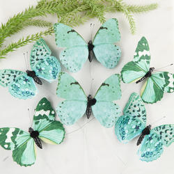 Teal Green Assorted Print Artificial Butterflies
