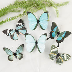 Blue Green Assorted Print Artificial Butterflies