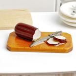 Dollhouse Miniature Summer Sausage on a Cutting Board