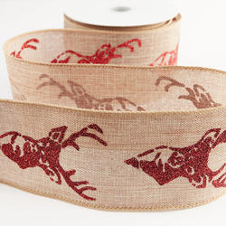 Red Glittered Deer Wired Ribbon