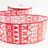 Red Patterned Reindeer Wired Ribbon
