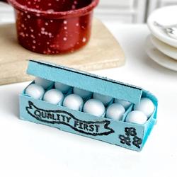 Dollhouse Miniature Blue Egg Carton With Eggs