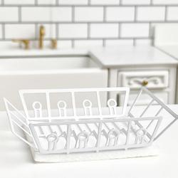 Dollhouse Miniature White Dish Drainer with Mat