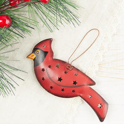 Rustic Tin Punched Cardinal Ornament