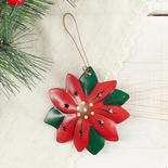 Rustic Tin Punched Poinsettia Christmas Ornament