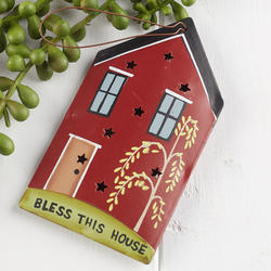 Rustic Tin Punched "Bless This House" Ornament