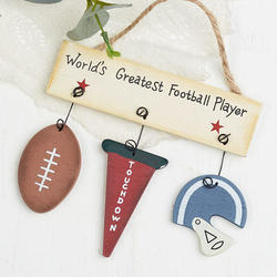 "World's Greatest Football Player" Wood Ornament Sign