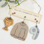 "World's Greatest Coach" Wood Ornament Sign
