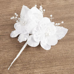 Artificial White Satin Flower with Pearls