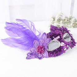 Purple Sequin and Feather Mask