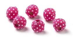 Pink and White Dot Round Cloth Covered Beads
