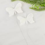 White Glittered Artificial Feather Butterflies