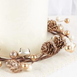 Gold Jingle Bell Glittered Pinecone Candle Ring