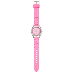 Pink and Silver Silicone Watch with Rhinestones