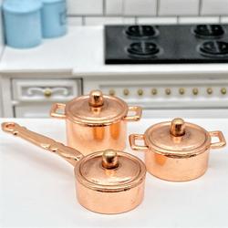 Dollhouse Miniature 6pc Kitchen Copper Pots Set