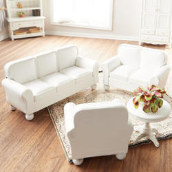 Miniature Cream Leather Sofa, Loveseat and Chair Set