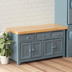 Dollhouse Miniature Blue and Oak Kitchen Counter