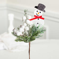 Snowman Artificial White Berry Pine Pick