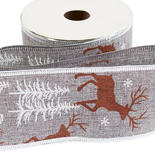 Woodland Deer Gray Wired Ribbon