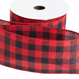 Red and Black Check Wired Ribbon