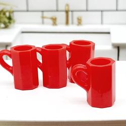 Dollhouse Miniature Red Beer Mug Set