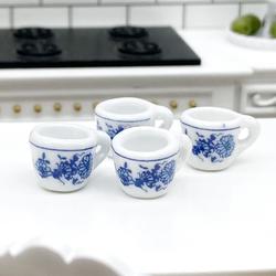 Dollhouse Miniature Blue Floral Cup Set
