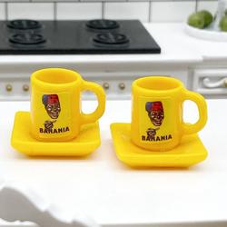 Dollhouse Miniature Banania Mugs and Saucers