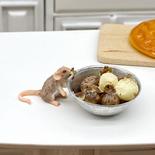 Dollhouse Miniature Mouse with Bowl of Potatoes