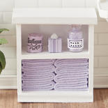 Dollhouse Miniature Lavender Accented Small Bath Cabinet