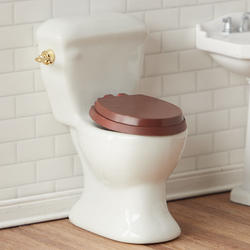 Dollhouse Miniature White Porcelain Toilet w/ Mahogany Lid