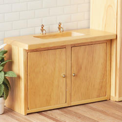 Dollhouse Miniature Modern Oak Kitchen Sink Cabinet